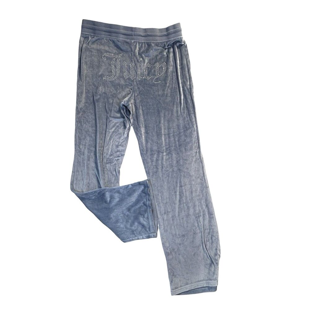 Juicy Couture Blue Sweatpants Women’s Size L Track Pants Yoga Velour Studded
